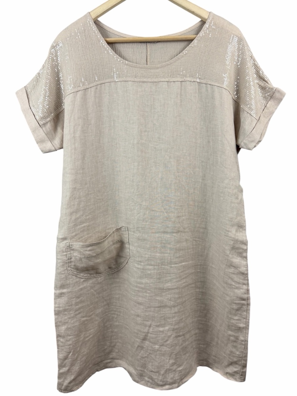Lungo L’arno 100% Linen Popover Dress Neutral Tone  Made in Italy Size Medium